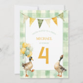 Watercolor Duck Teal, Yellow First Birthday Party 招待状 (正面)