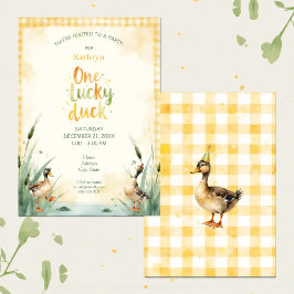 Watercolor Duck Teal, Yellow First Birthday Party 招待状