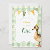 Watercolor Duck Teal, Yellow First Birthday Party 招待状 (正面)