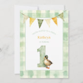 Watercolor Duck Teal, Yellow First Birthday Party 招待状 (正面)
