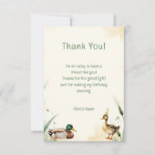 Watercolor Duck with Teal & Yellow Birthday Party  サンキューカード (正面)