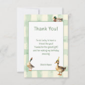 Watercolor Duck with Teal & Yellow Birthday Party  サンキューカード (正面)