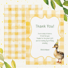 Watercolor Duck Yellow Birthday Party サンキューカード
