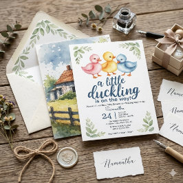 Watercolor Duckling Baby Shower Invitation  招待状