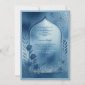 Watercolor Dusty Blue arch floral Wedding 招待状 (正面)