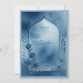 Watercolor Dusty Blue arch floral Wedding 招待状 (裏面)