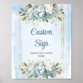 Watercolor Dusty Blue DIY Custom Wedding Sign ポスター (正面)