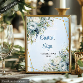 Watercolor Dusty Blue Eucalyptus DIY Custom Sign ポスター