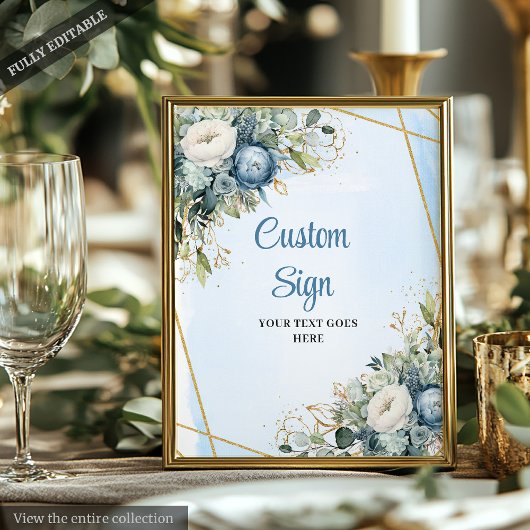 Watercolor Dusty Blue Eucalyptus DIY Wedding Sign ポスター