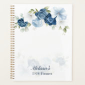 Watercolor Dusty Blue Floral 2026 プランナー手帳 (正面)