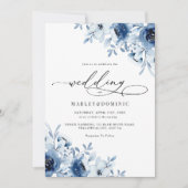Watercolor Dusty Blue Floral Boho Modern Wedding 招待状 (正面)