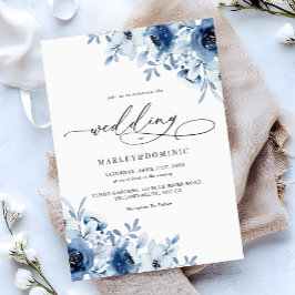 Watercolor Dusty Blue Floral Boho Modern Wedding 招待状