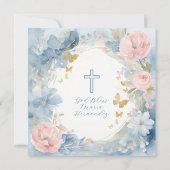 Watercolor Dusty Blue Floral First Holy Communion 招待状 (裏面)