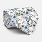 Watercolor Dusty Blue Floral Wedding  ネクタイ (ロール)