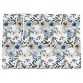 Watercolor Dusty Blue Floral Wedding  ラージペーパーバッグ (正面)