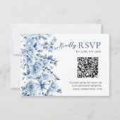 Watercolor Dusty Blue Floral Wedding RSVP QR Code (正面)