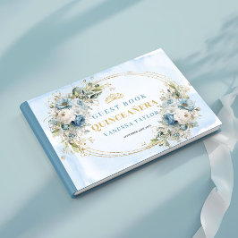 Watercolor Dusty Blue Gold Floral Greenery Book ゲストブック