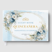 Watercolor Dusty Blue Gold Greenery Floral Guestbo ゲストブック (正面)