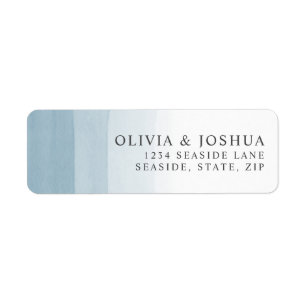 Watercolor Dusty Blue Ombre Wedding Return Address ラベル