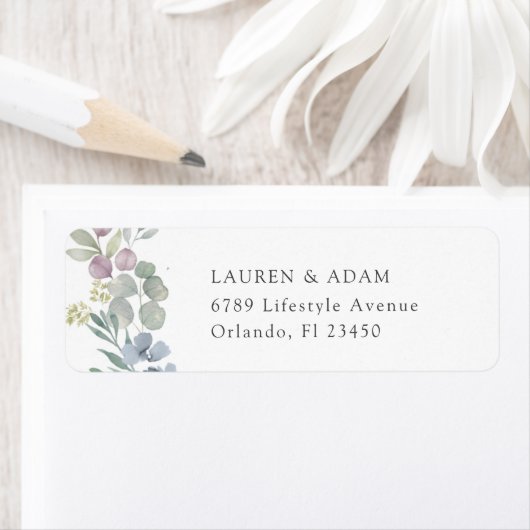 Watercolor Dusty Blue Wedding Address Label ラベル (インサイチュ)