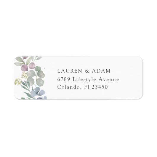 Watercolor Dusty Blue Wedding Address Label ラベル (正面)