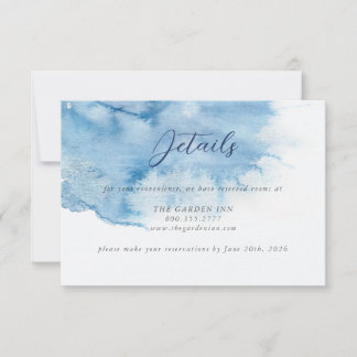 Watercolor Dusty Blue Wedding Details Card セーブザデート