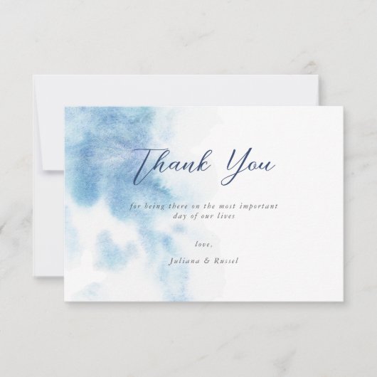 Watercolor Dusty Blue Wedding Thank You Card サンキューカード (正面)