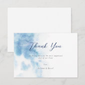 Watercolor Dusty Blue Wedding Thank You Card サンキューカード (正面/裏面)