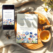 Watercolor Dusty Blue Wildflower Baby in Bloom  招待状