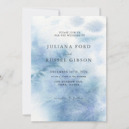 Watercolor Dusty Blue Winter Wedding Invitation 招待状