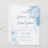 Watercolor Dusty Blue Winter Wedding Invitation 招待状 (正面)