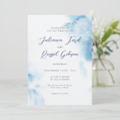 Watercolor Dusty Blue Winter Wedding Invitation 招待状 (スタンド正面)