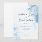 Watercolor Dusty Blue Winter Wedding Invitation 招待状 (正面/裏面)