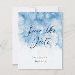 Watercolor Dusty Blue Winter Wedding Save The Date セーブザデート