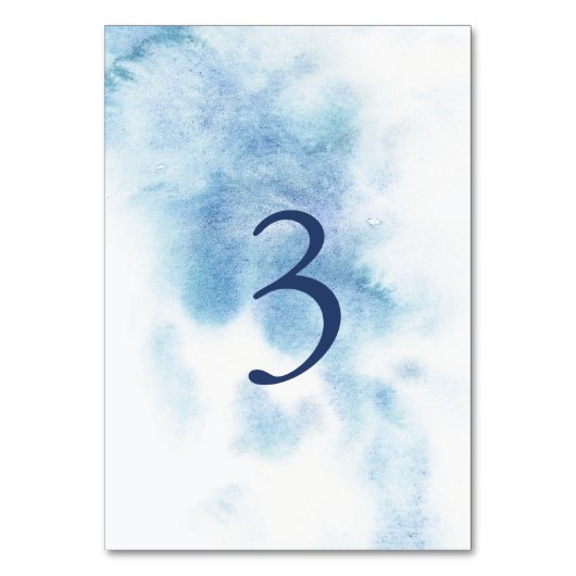 Watercolor Dusty Blue Winter Wedding Table Number テーブルナンバー (正面)
