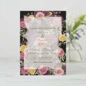 Watercolor Dusty Burgundy Yellow Roses/BlackFlat 招待状 (スタンド正面)