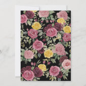 Watercolor Dusty Burgundy Yellow Roses/BlackFlat 招待状 (裏面)