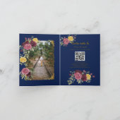 Watercolor Dusty Burgundy Yellow Roses/Blue 招待状 (内部)