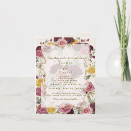 Watercolor Dusty Burgundy Yellow Roses/Cream 招待状