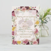 Watercolor Dusty Burgundy Yellow Roses/Cream Flat 招待状 (スタンド正面)