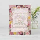 Watercolor Dusty Burgundy Yellow Roses/Pink Flat 招待状 (スタンド正面)