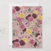 Watercolor Dusty Burgundy Yellow Roses/Pink Flat 招待状 (裏面)