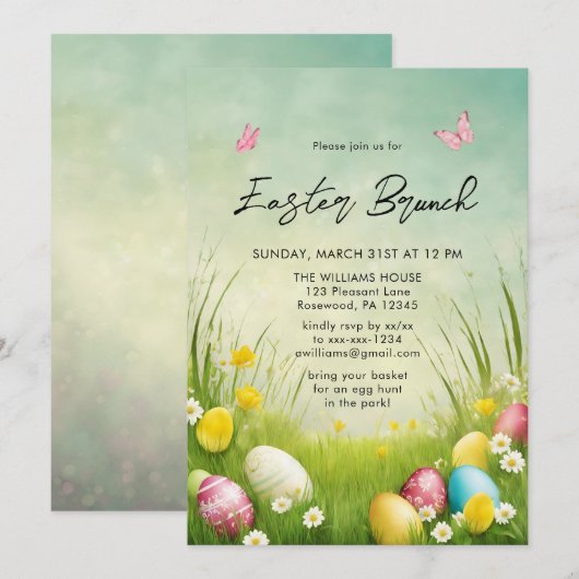 Watercolor Easter Brunch Egg Hunt Invitation 招待状 (正面/裏面)