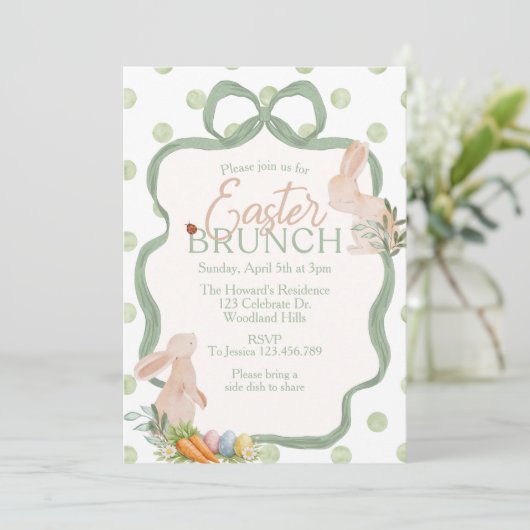Watercolor Easter Brunch Invitation | Bunny & Gree 招待状 (スタンド正面)