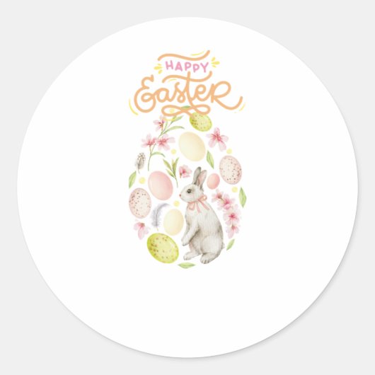 Watercolor Easter Bunny & Eggs ラウンドシール (正面)