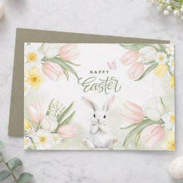 Watercolor Easter Bunny Floral Greeting Card シーズンカード