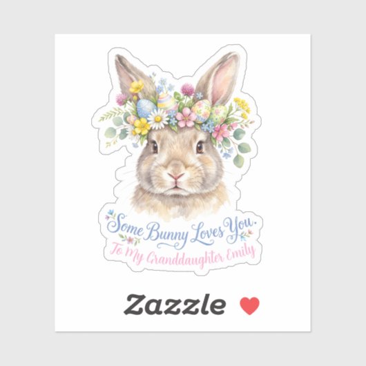 Watercolor Easter Bunny Flower Crown Personalized シール (シート)