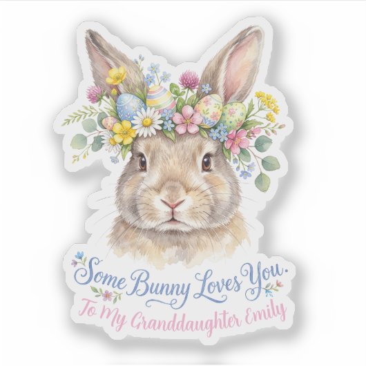 Watercolor Easter Bunny Flower Crown Personalized シール (正面)