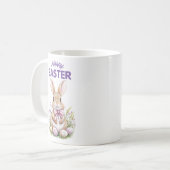 Watercolor Easter Bunny Purple Floral Happy Easter コーヒーマグカップ (正面左)