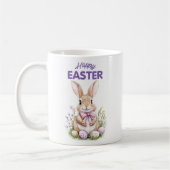 Watercolor Easter Bunny Purple Floral Happy Easter コーヒーマグカップ (左)